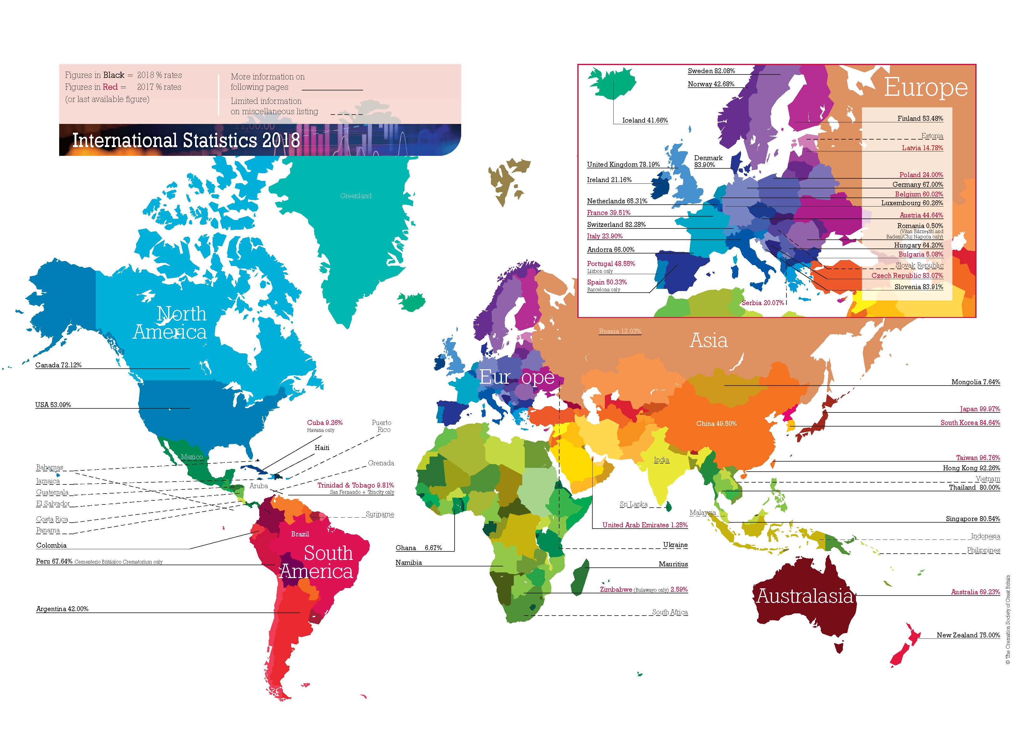 international cremation statistics map 2018